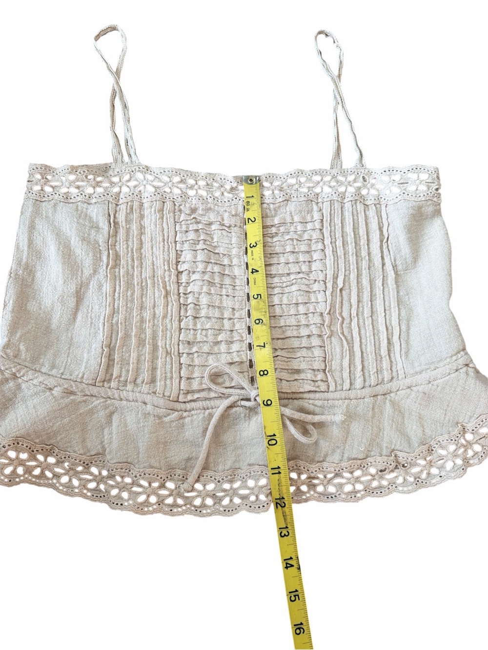 Women's Cream Crochet-Trim Lace Cami Cropped Coquette Top M - Picture 3 of 7